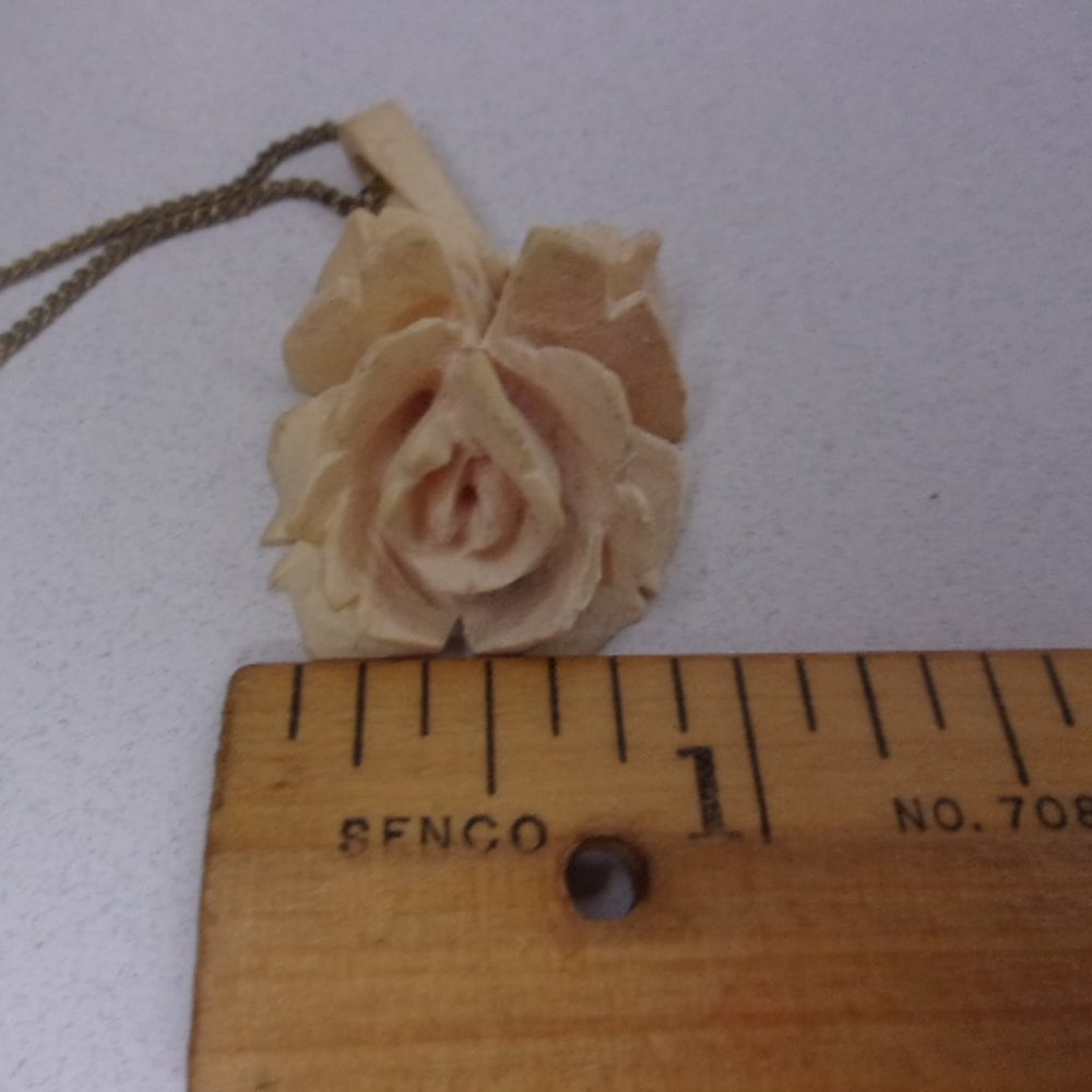 Vintage Carved Bone Rose Pendant Necklace - Picture 6 of 7